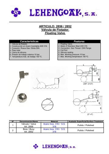 2856 / 2852 VÃ¡lvula de Flotador. Floating Valve. - Lehengoak