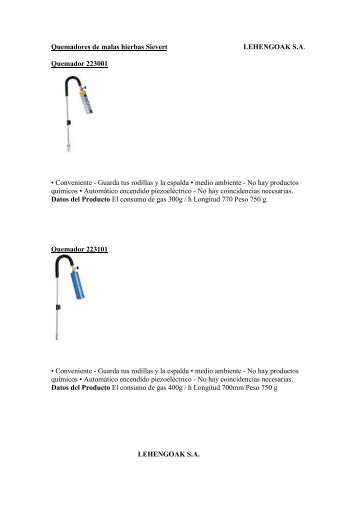 Quemadores de malas hierbas Sievert LEHENGOAK SA Quemador ...