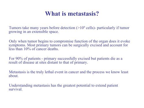 Invasion and metastasis - Experimental Oncology Graduate Study