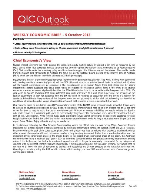 WEEKLY ECONOMIC BRIEF â 5 October 2012 Chief ... - LGsuper