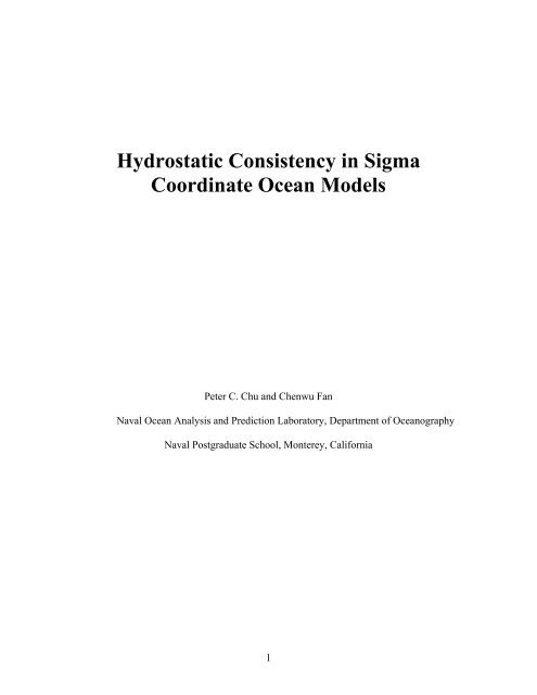 Hydrostatic Consistency in Sigma Coordinate Ocean Models - NPS ...