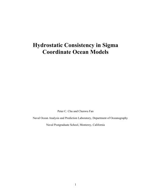 Hydrostatic Consistency in Sigma Coordinate Ocean Models - NPS ...