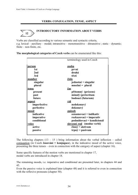 A GRAMMAR OF CZECH AS A FOREIGN LANGUAGE Karel Tahal