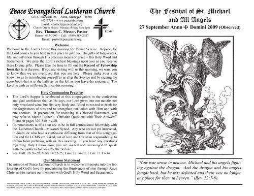 ST. MICHAEL AND ALL ANGELS - Sept 27 - Peace Lutheran Church