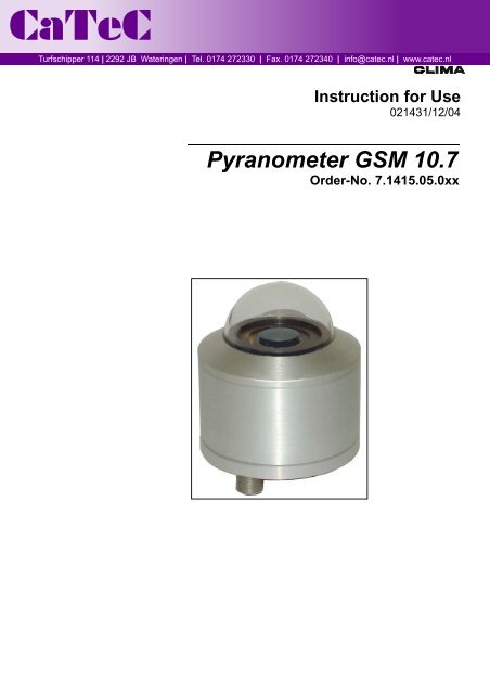 Pyranometer GSM 10.7 Order-No. 7.1415.05.0xx