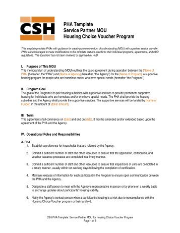 Service Partner MOU for HCV Program template - Corporation for ...