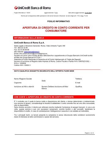 APERTURA DI CREDITO IN CONTO CORRENTE PER - Unicredit