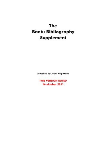 The Bantu Bibliography Supplement - Glocalnet