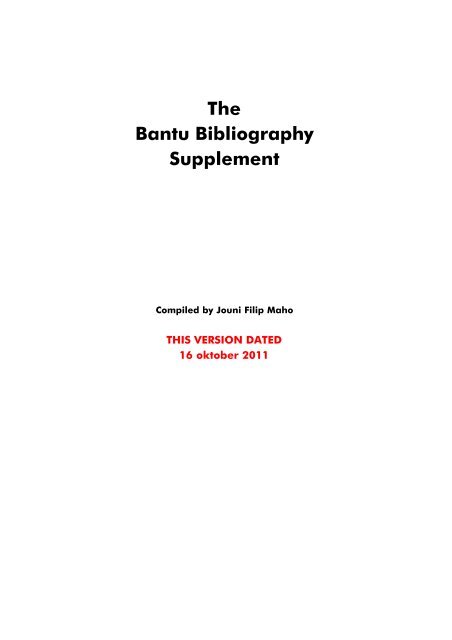 The Bantu Bibliography Supplement - Glocalnet