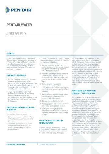 Pentair Water Treatment - Pentair Codeline