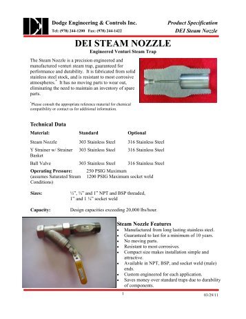 Steam Nozzle Product Bulletin
