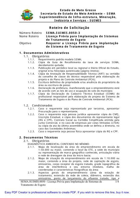 Roteiro de SolicitaÃ§Ã£o - Sema-MT