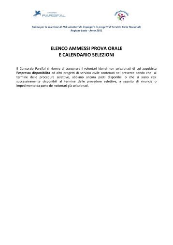 elenco degli ammessi - Consorzio Parsifal