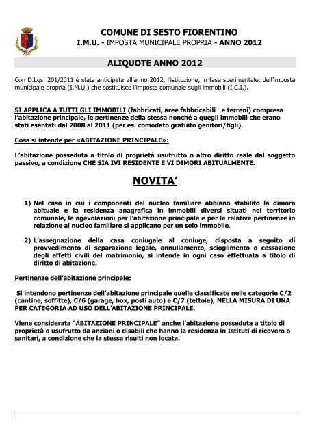 IMU - Volantino aliquote 2012 - Comune di Sesto Fiorentino