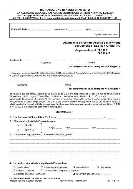 Dichiarazione SCIA - Comune di Sesto Fiorentino