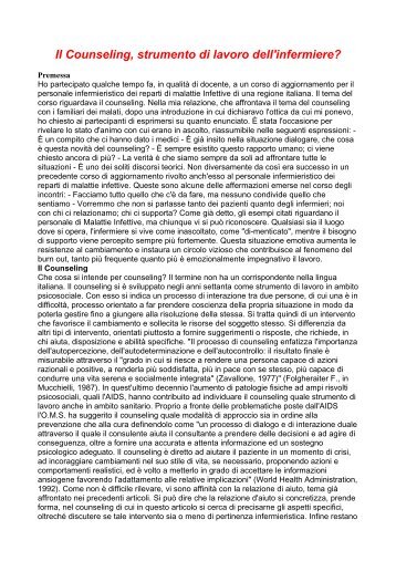 Il Counseling, strumento di lavoro dell'infermiere - Counselling-care.it