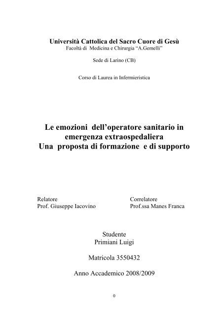 Le emozioni dell'operatore sanitario in emergenza extraospedaliera ...