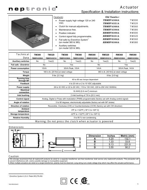 TM300-TM380 Actuators - Neptronic