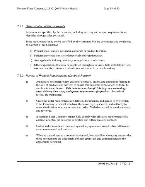 Quality Manual REV 11.pdf - Norman Filter Company