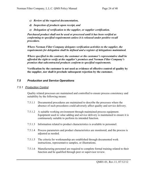 Quality Manual REV 11.pdf - Norman Filter Company