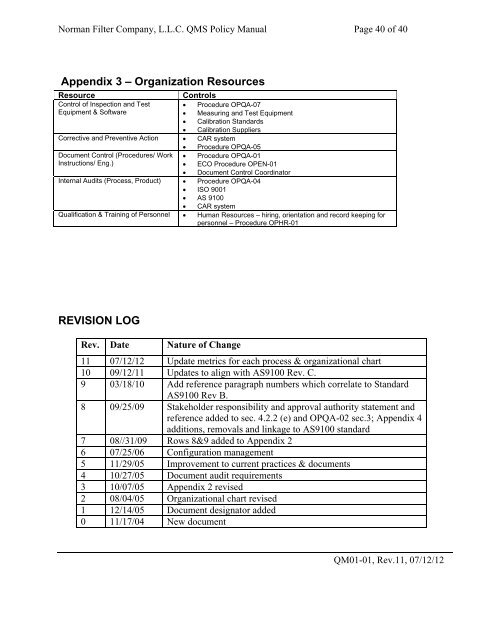 Quality Manual REV 11.pdf - Norman Filter Company