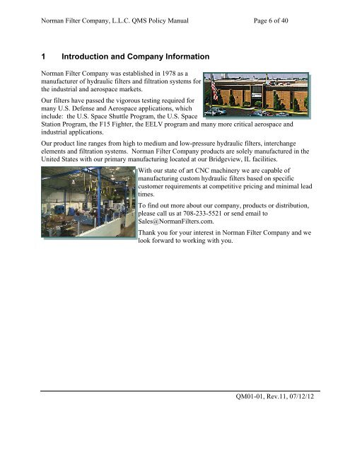 Quality Manual REV 11.pdf - Norman Filter Company