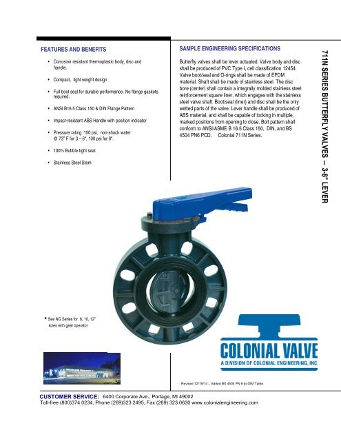 711N Commercial Butterfly Valve - Colonial Engineering