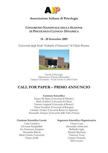 CALL FOR PAPER – PRIMO ANNUNCIO - Ordine Psicologi Abruzzo