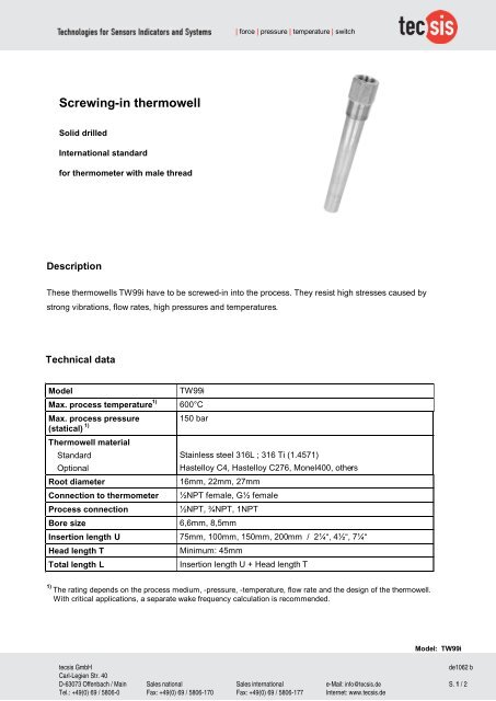 Screwing-in thermowell