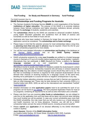 DAAD Scholarships and Funding Programs for Australia