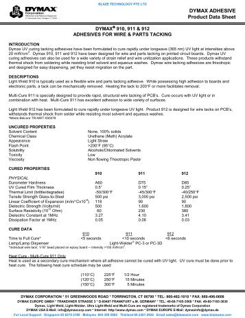 DYMAX ADHESIVE Product Data Sheet - Blaze Technology Pte Ltd.