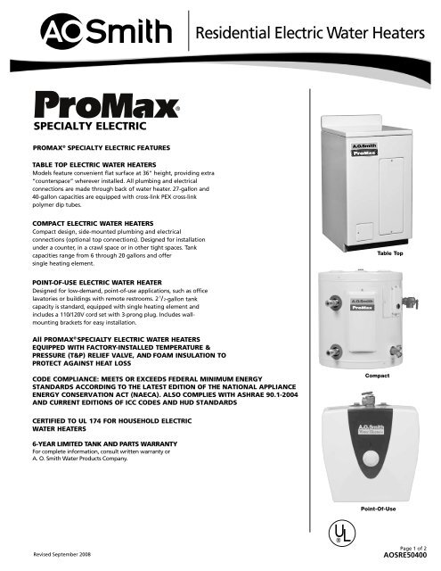Residential Electric Water Heaters â€“ Law Supply - Lawsupply.net