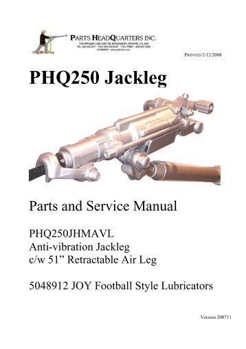 PHQ250JHMAVL Jackleg MK 1 Parts and Repair Manual PDF