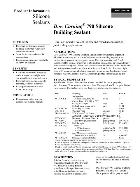 Dow Corning 790 Color Chart