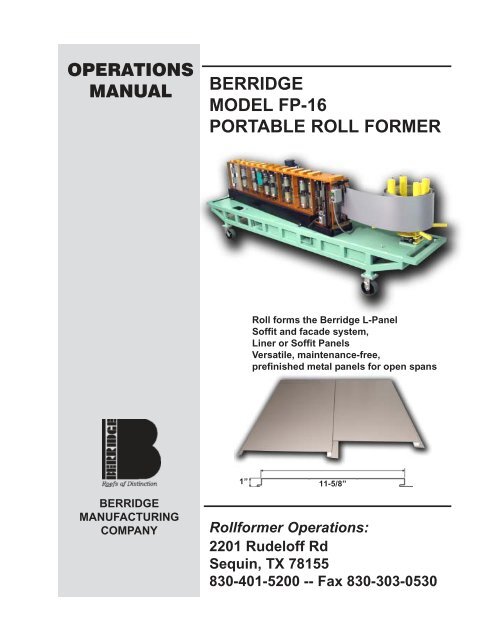 FP-16 Operation Manual - Berridge Manufacturing Co.