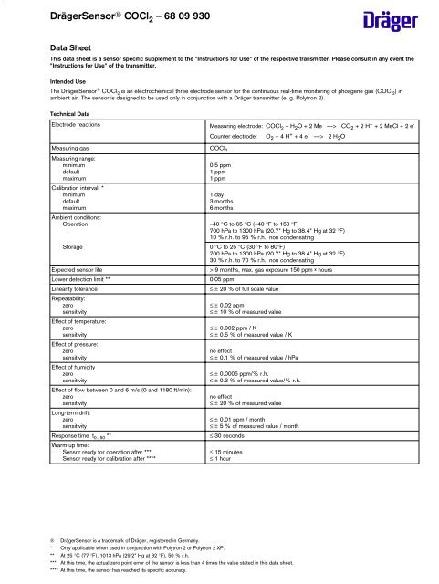 DrÃ¤gerSensorï COCl â 68 09 930 - Pulse Instruments