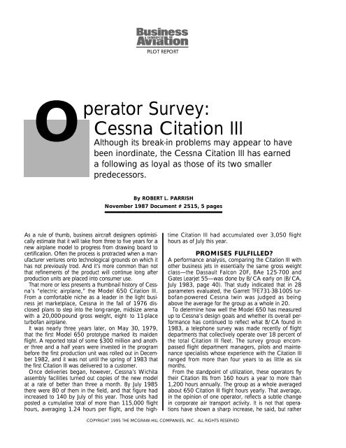 Operator Survey: Cessna Citation III