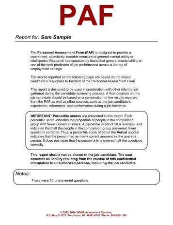 Sample Report, Form C - Sigma Assessment Systems, Inc.