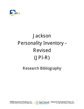 Jackson Personality Inventory – Revised (JPI-R) - Sigma ...