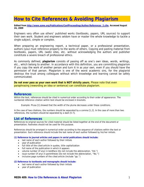 ASME How to Cite references