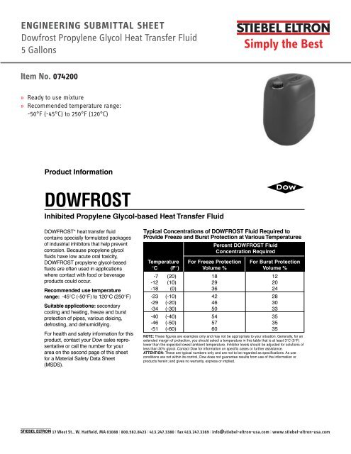 Dowfrost Freeze Chart