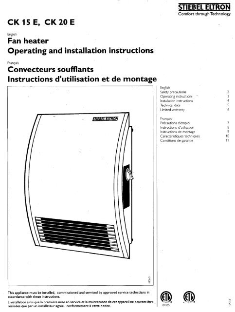 Ck Wall Mounted Fan Heater Installation Manual Stiebel Eltron - Installing Wall Heater