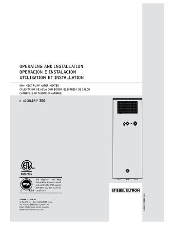 AcceleraÂ® 300 Operation and Installation Manual - Stiebel Eltron