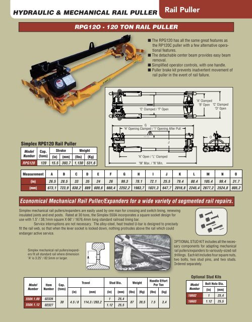 hydraulic & mechanical rail puller WB Equipment Inc.