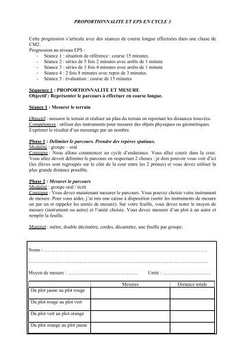 PROPORTIONNALITE ET EPS EN CYCLE 3 Cette ... - Peysseri