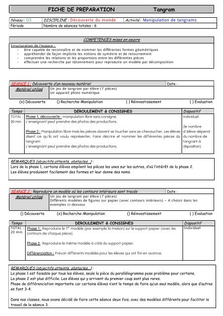 FICHE DE PREPARATION Tangram - Peysseri