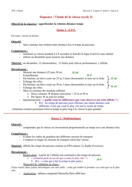 Le calcul de la vitesse au cycle 3 - Peysseri