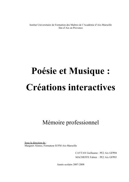 PoÃ©sie et Musique : CrÃ©ations interactives - Peysseri