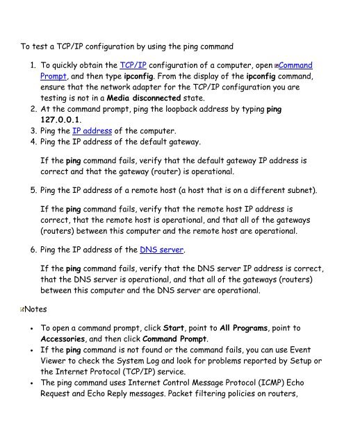 To test a TCP/IP configuration by using the ping ... - Maui Tech Girl