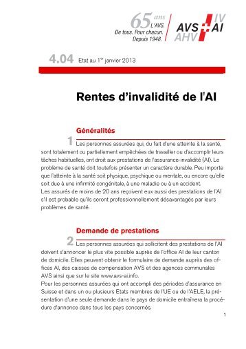 Rentes d'invaliditÃ© de l'AI - AHV